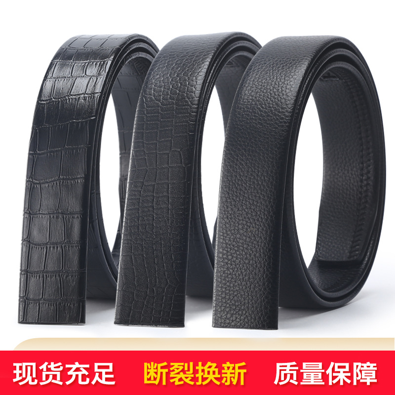 Black Men's Cowhide Belt with Crocodile Pattern Youth Casual Vegetable Tanned Leather Automatic Buckle Manufacturer Wholesale Metal Buckle