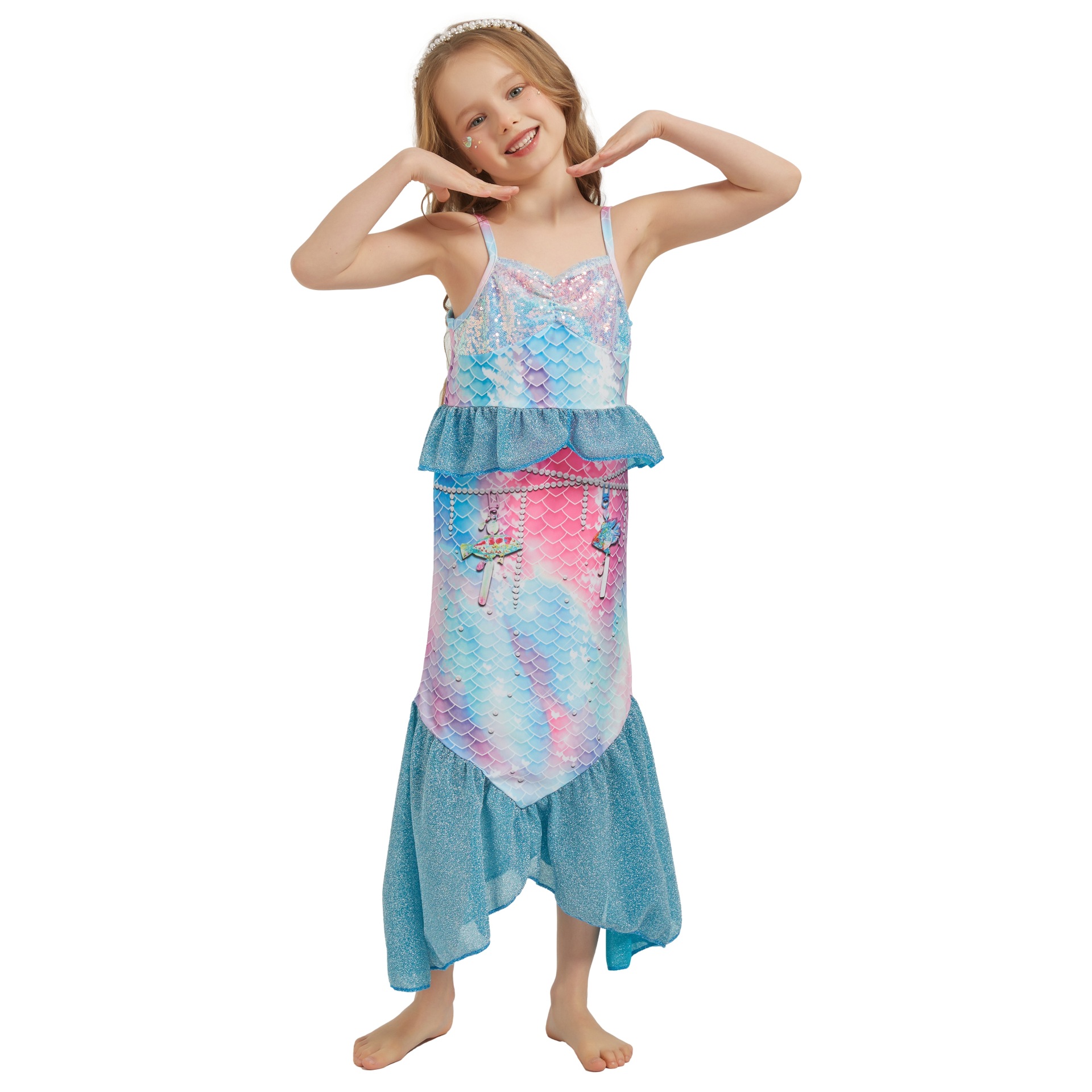 Picture of Cross-Border Foreign Trade Girls Mermaid Sequin Dress Children's Fashionable Sleeveless Mermaid Princess Dress Fishtail Long Dress