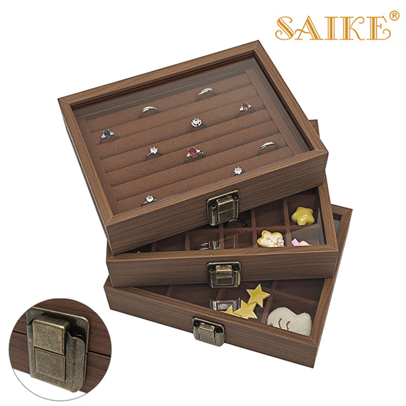 Picture of Retro Black Walnut Wooden small size Jewelry Storage Display Box Ring Jewelry Nail Art Sample Display