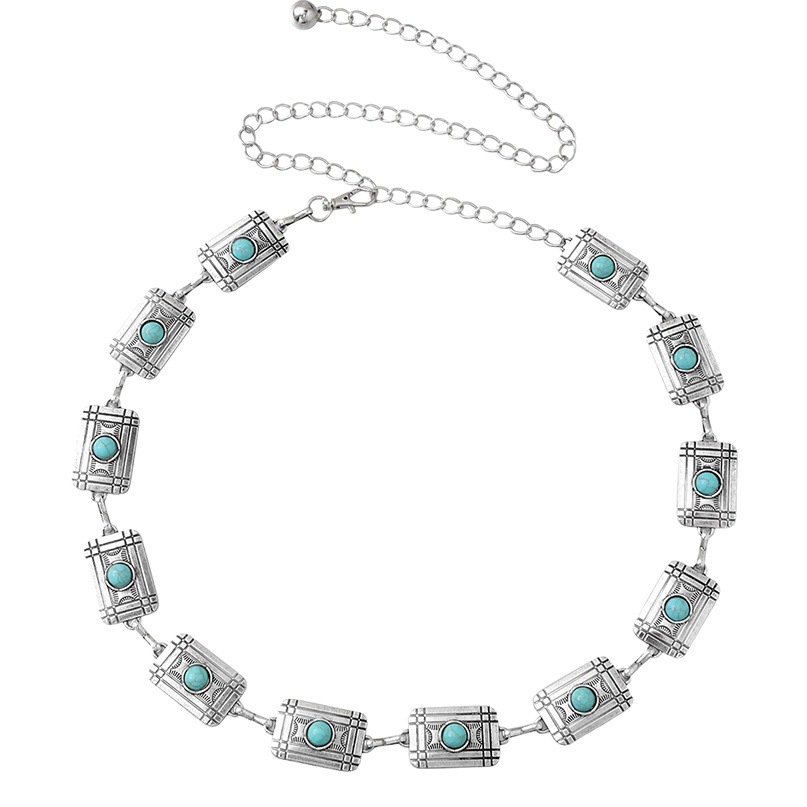 New Vintage Turquoise Bohemian Metal Waist Chain Women's Elegant Exquisite Fashion Waist Chain Cross-border Hot-selling Belt