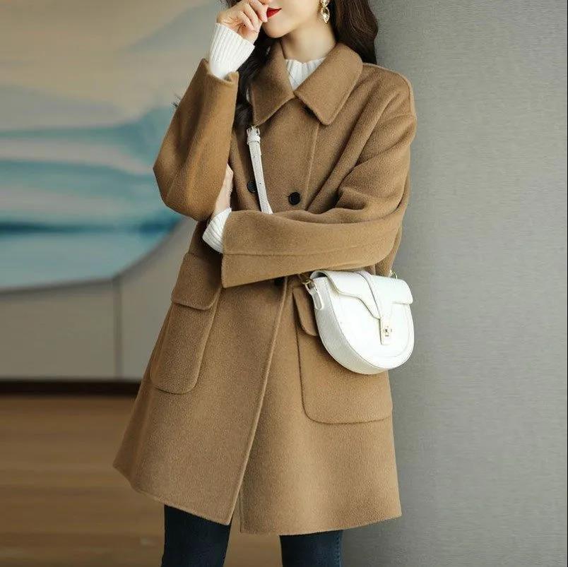 Picture of Woolen Coat Women's 2023 Autumn and Winter New Age-reducing Thickened Korean Style Warm Mid-length Loose Small Women's Coat
