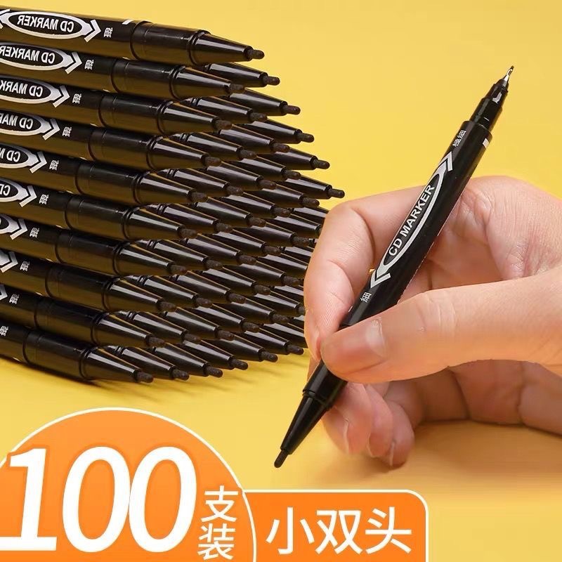 Aowa double-headed marker pen wholesale black small double-headed Gouxie pen oily can't wipe off the painting pen logistics special pen