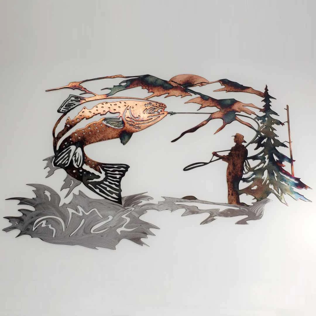 Picture of Cross-border independent station hot products wall decoration interior decoration trout fisherman fishing metal wall art crafts