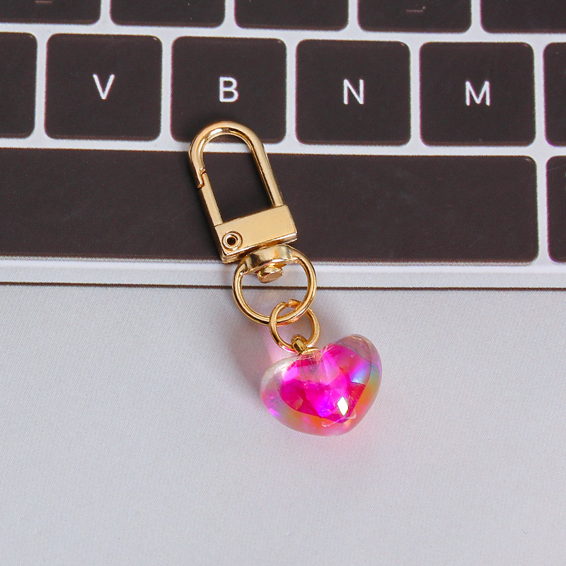 Picture of ins style AB color love beads keychain pendant diamond-shaped cut hanging hole door buckle girl's heart bag bag hanging jewelry