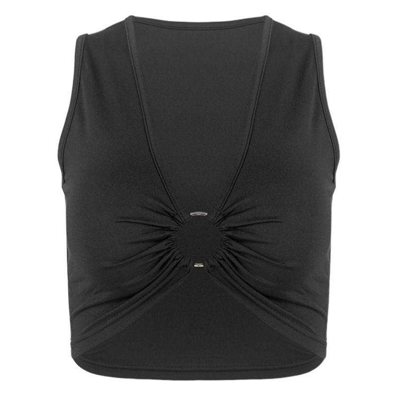 AliExpress Summer New Women's Clothing European and American Ins Sexy Sleeveless Top Solid Color Tight Hollow-out Navel V-neck Vest