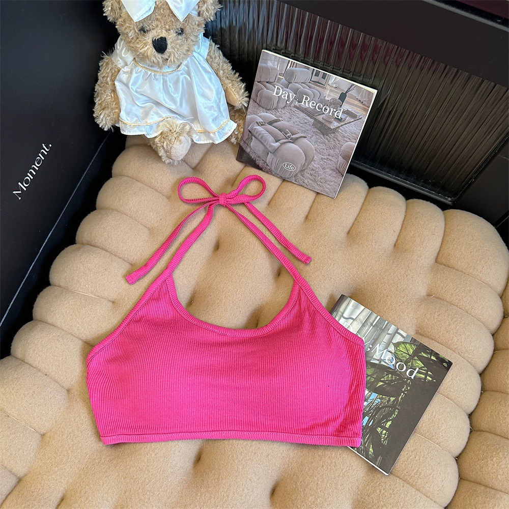 Picture of With Chest Pad Short Hanging Neck Strap Vest Underwear Women's Hot Girl Beautiful Back Wrap Chest Sexy Tube Top with Base