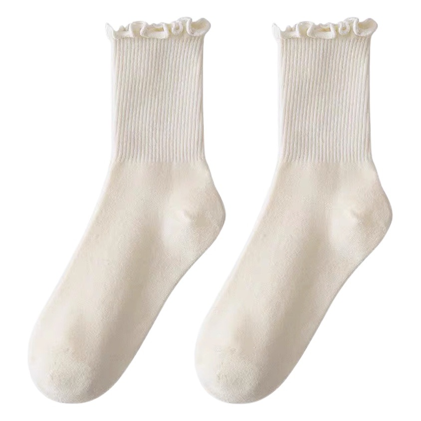 Summer Socks Women's Korean Style Mid-length Socks White Lace Jk Socks Spring and Autumn Ear-edged Stockings Japanese Style Ins Fashionable Socks