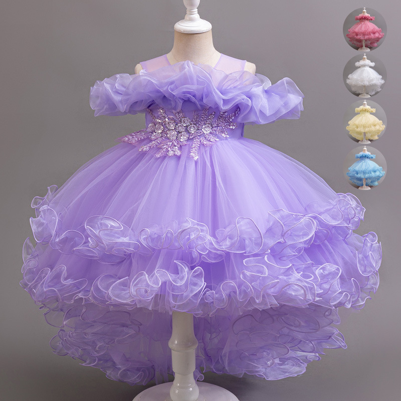 Foreign trade new girls puffy skirt off-shoulder high-end wedding dress children's birthday princess dress performance dress