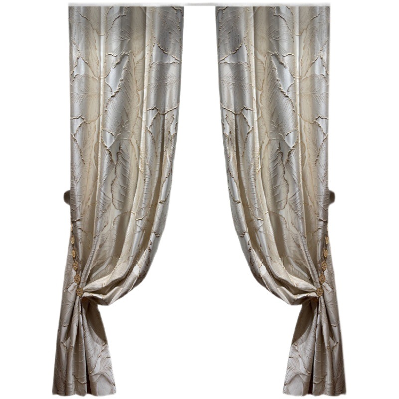 High Temperature Stereotype Living Room Bedroom Light Luxury American Embossed Gold Silk Leaf High Precision Jacquard Shading Curtain Fabric Finished