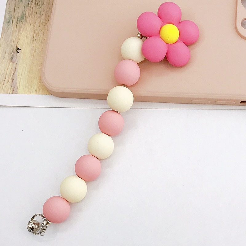 Picture of Trendy New Rubber Paint Flower Bracelet Mobile Phone Accessories Beaded Mobile Phone Chain Pendant Anti-fall Pendant for Women