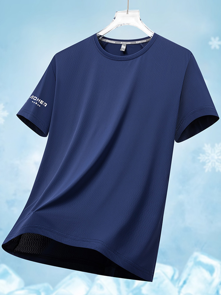 Summer New Round Neck Men's Ice Silk Quick-drying Sports Short-sleeved Breathable Elastic Thin Printed Short-sleeved Top for Women