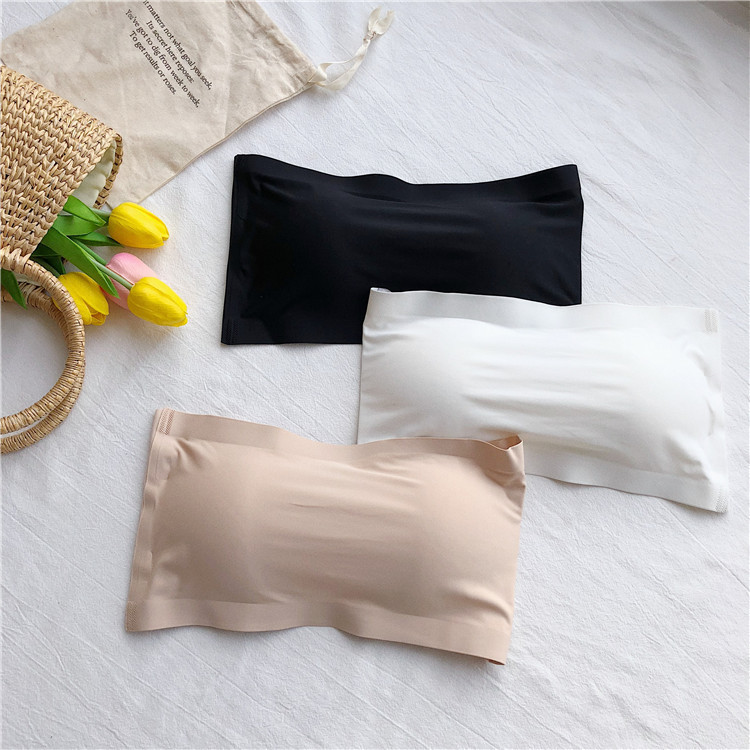 Picture of Ice Silk Traceless No Shoulder Strap Anti-slip One-word Tube Top with Three-row Buckle Short Base Vest Underwear Top