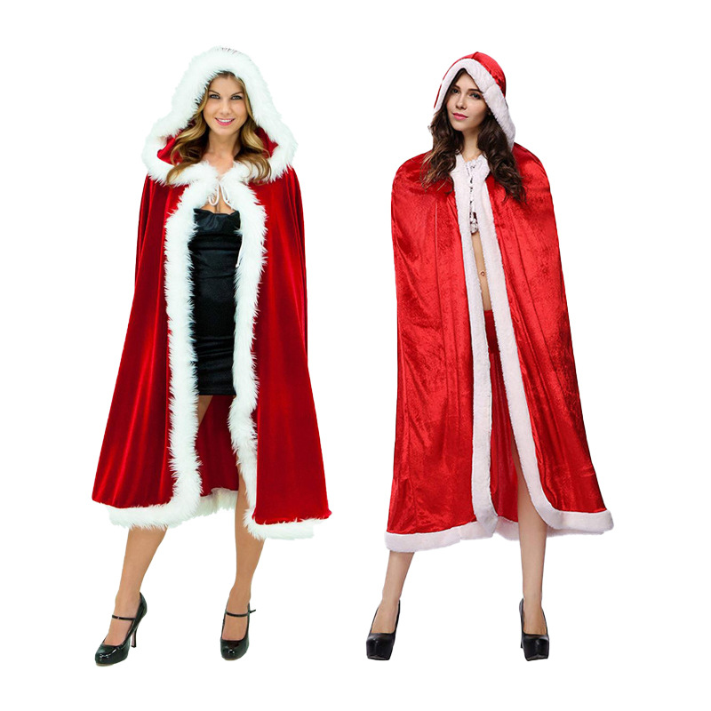 Christmas Cape Children's Women's Cape Cape Adult Women's Hooded Golden Velvet Santa Claus Costume Performance Clothes