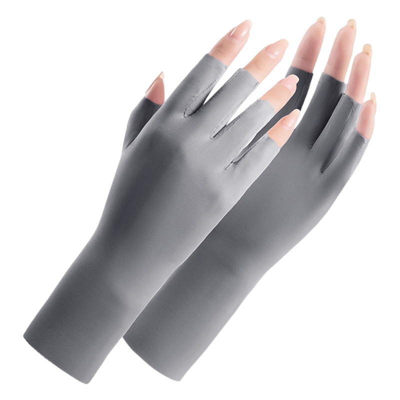 Summer Manicure Sun Protection Gloves for Women F149 Anti-Uv Thin Ice Silk Sun Protection Black Half-Finger Upgraded Version