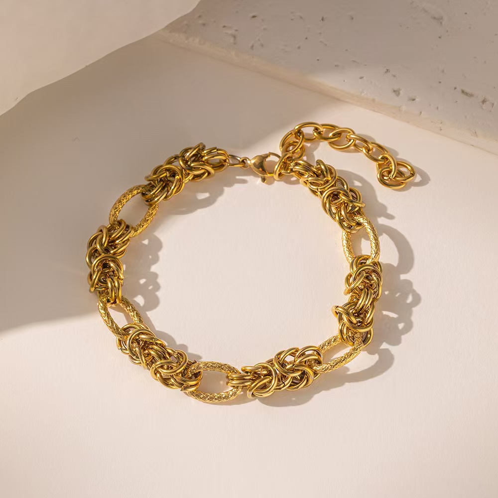 European and American Cross-border Personality Cross-border Fashion Commuter Jewelry Stainless Steel Plated 14K Gold Rough Knot Hip Hop Style Bracelet
