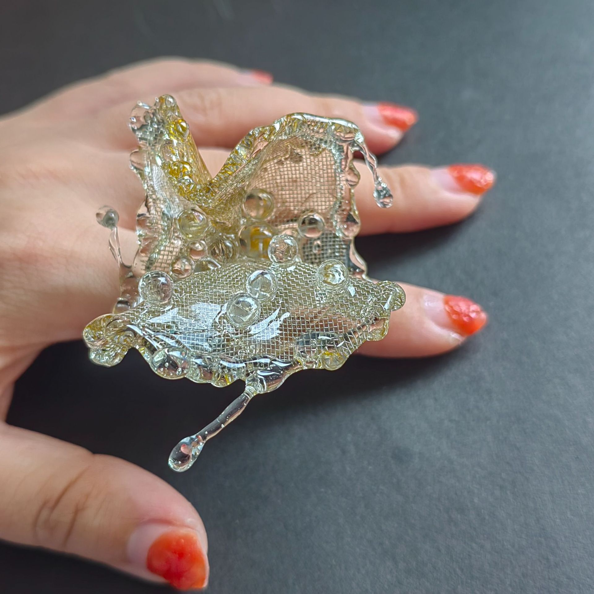 "Golden Flower Water Drop" Original Design Ring Opening Personalized Water Drop Versatile Classy Exquisite Ring Popular Style