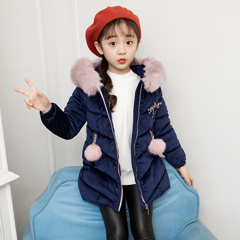 Picture of Girls' Cotton-padded 2024 New Korean Style Lisi Velvet Winter Coat Mid-length Cotton-padded Coat Children's Wear Thickened Cotton-padded Coat