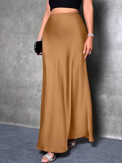 Picture of Foreign Trade Cross-Border Satin Skirt Spring and Summer New European and American Amazon Simple Imitation Silk Long Skirt Women's Clothing