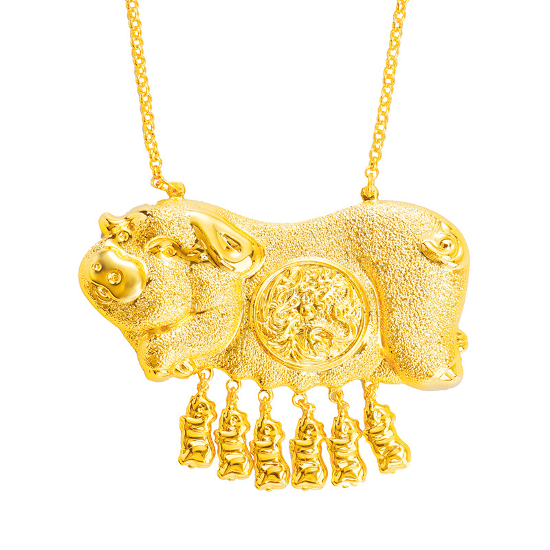 Picture of Gold shop window imitation gold wedding single lucky pig brand necklace wholesale Gold-Plated Dragon and Phoenix wedding bride necklace