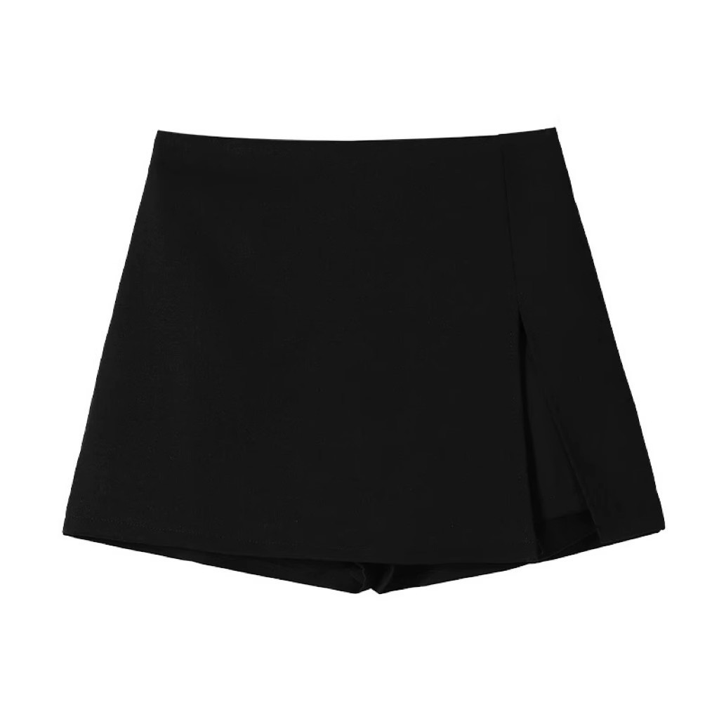 Black high-waisted slit suit skirt women's spring slimming fashion versatile hip-wrapping skirt anti-shine A-line skirt