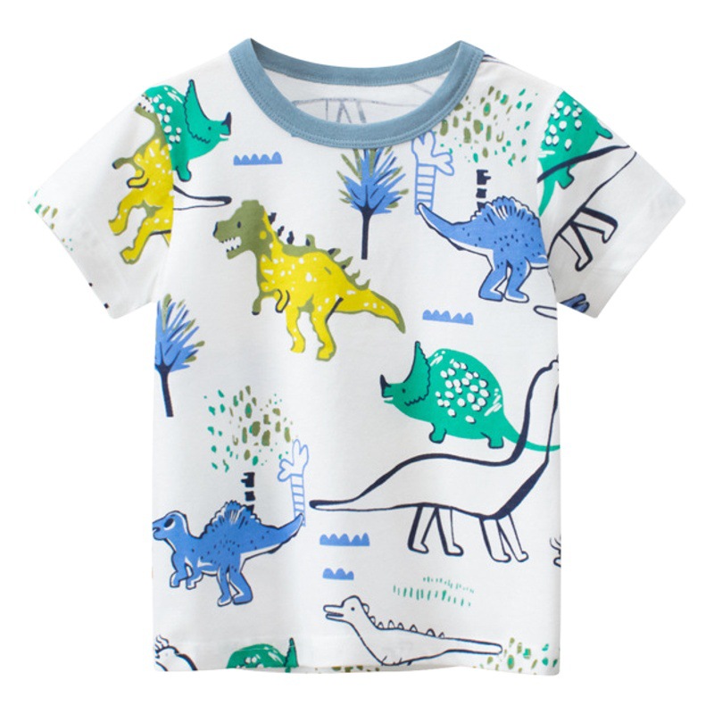 27kids children's clothing summer new Korean children's short sleeve T-shirt dinosaur cartoon baby clothes kids wear