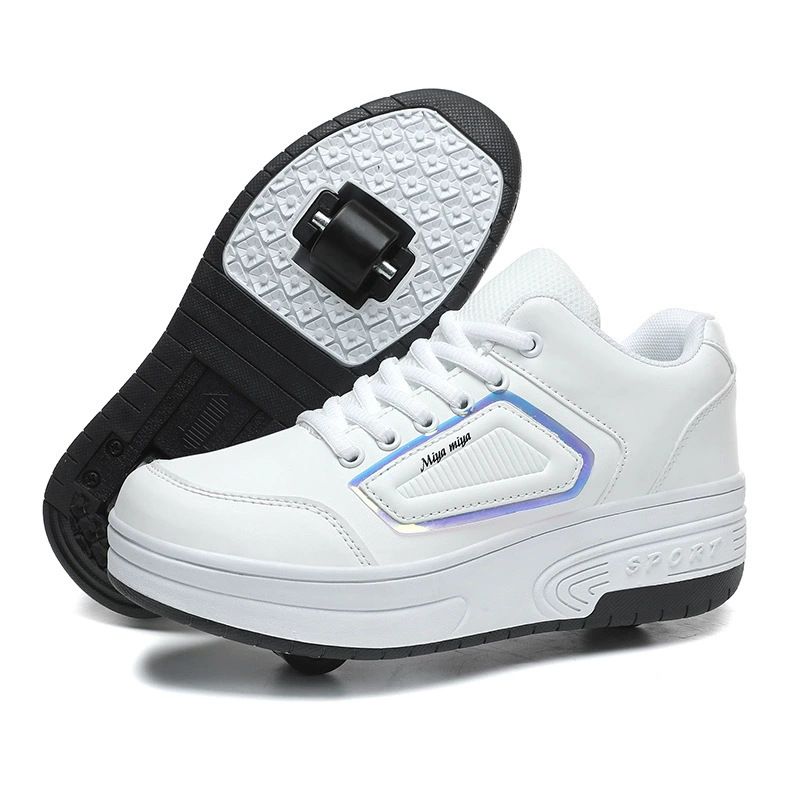 Boys' New Two-wheel Heelby Shoes with Light Charging Two-wheel Ski Shoes with Lace Wheels Mesh Shoes for Boys and Girls