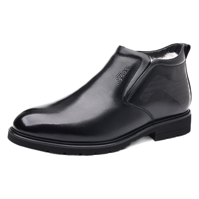 Men's genuine leather winter cotton shoes men's wool warm business shoes middle-aged dad high-top real wool leather shoes fleece-lined