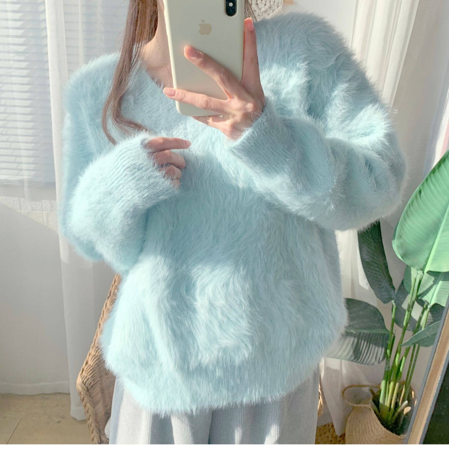 Picture of Mink Hair Imitation Mink Cashmere Sweater Women's Autumn and Winter Thickened Pullover Winter Loose Lazy Style Mohair V-Neck Top