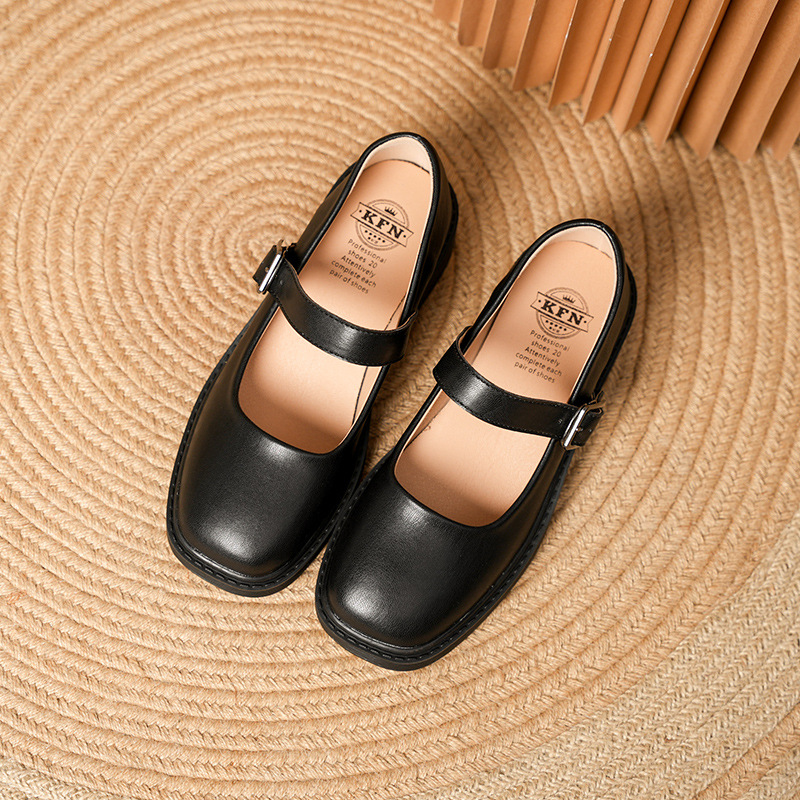 Shallow Mouth Mary Jane Shoes Autumn New JK Uniform College Style Thick Bottom Black Leather Shoes Japanese Style Single-button Shoes