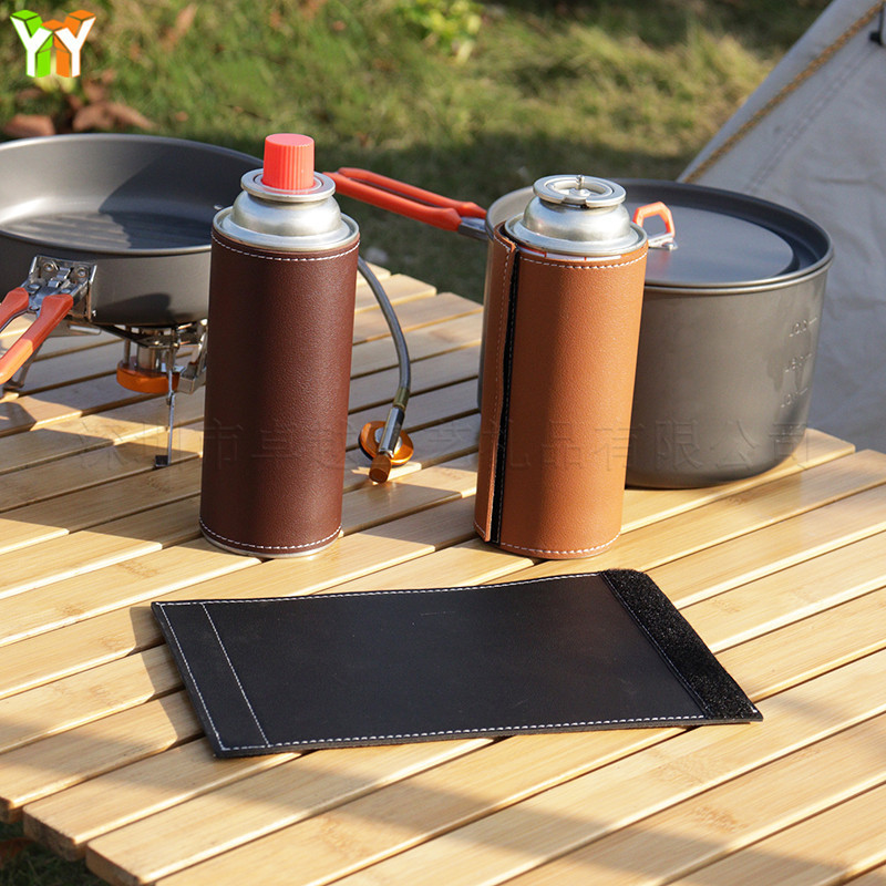 in stock Outdoor Camping Small Gas Tank Leather Case OD Liquefied Gas Tank Storage Case Velcro Easy Removable Leather Case