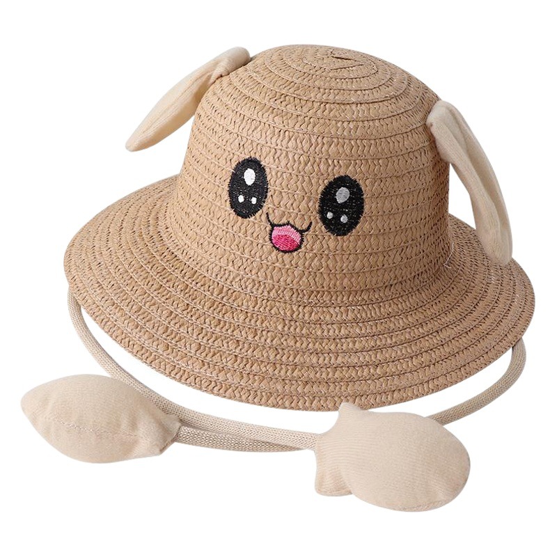 Spring and summer trembles with a pinch of ears straw hat boys and girls cartoon sunshade hat airbag hat
