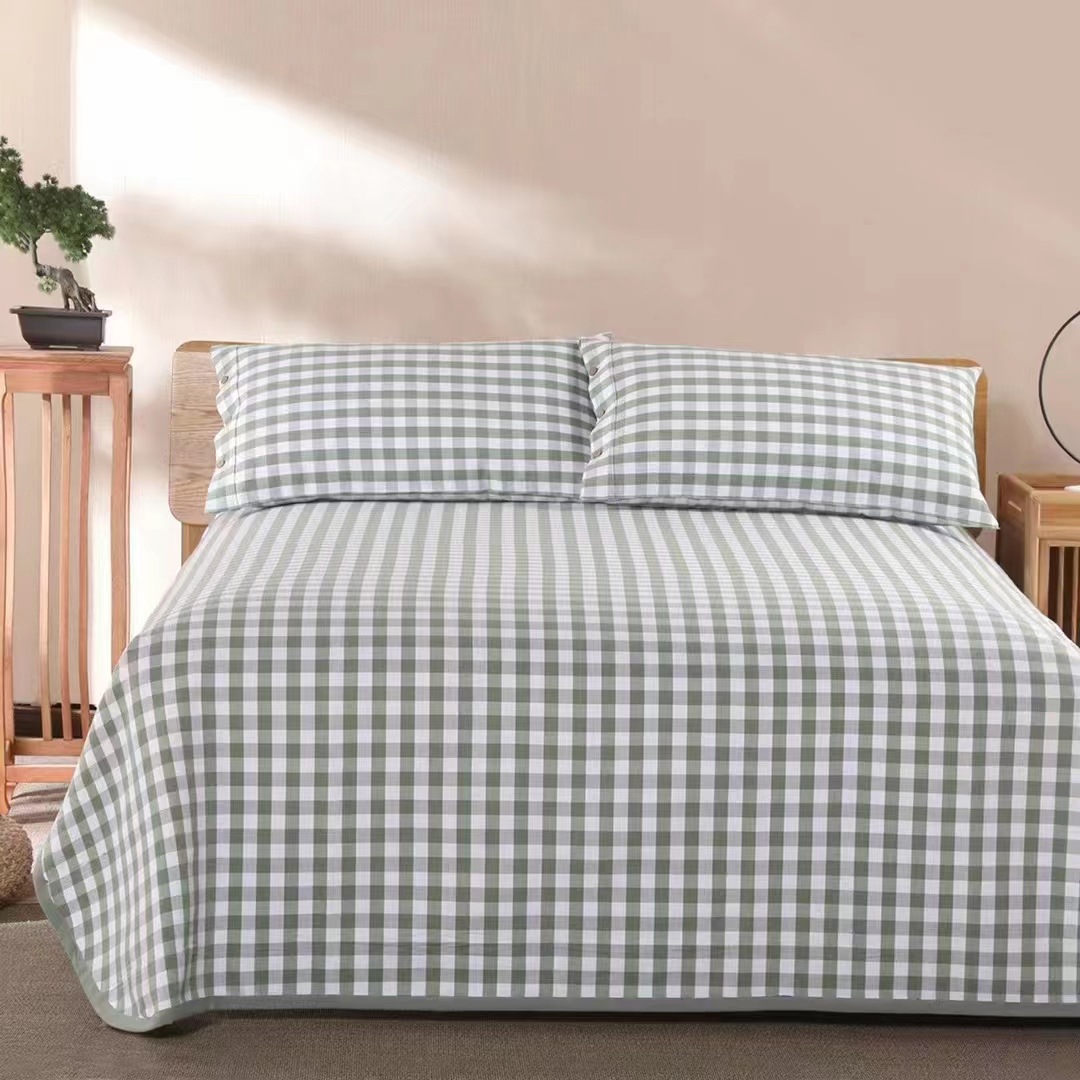 Picture of Summer Pure Cotton Coarse Cloth Cooling Mat Bed Sheet Three-Piece Set Kang Sheet Coarse Cloth Single Piece Linen Quilt Kang Sheet Houndstooth Pattern