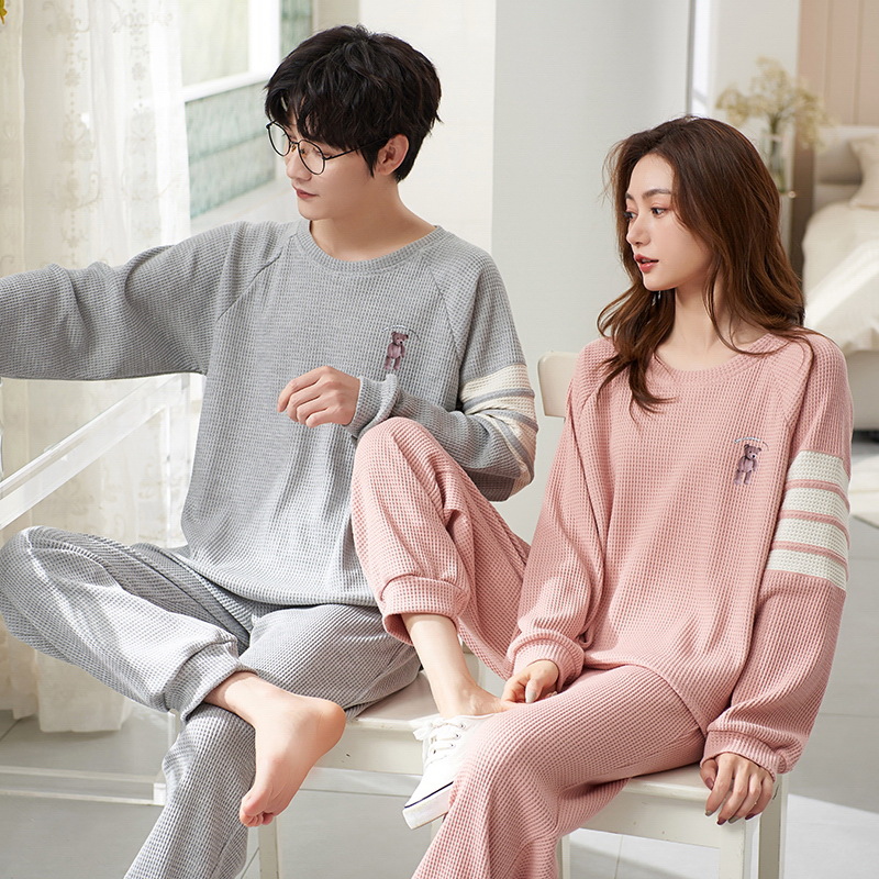Couple's Pajamas Autumn Long-sleeved Home Wear Women's Korean-style Cute Two-piece Suit Spring, Autumn and Winter Thin for Men