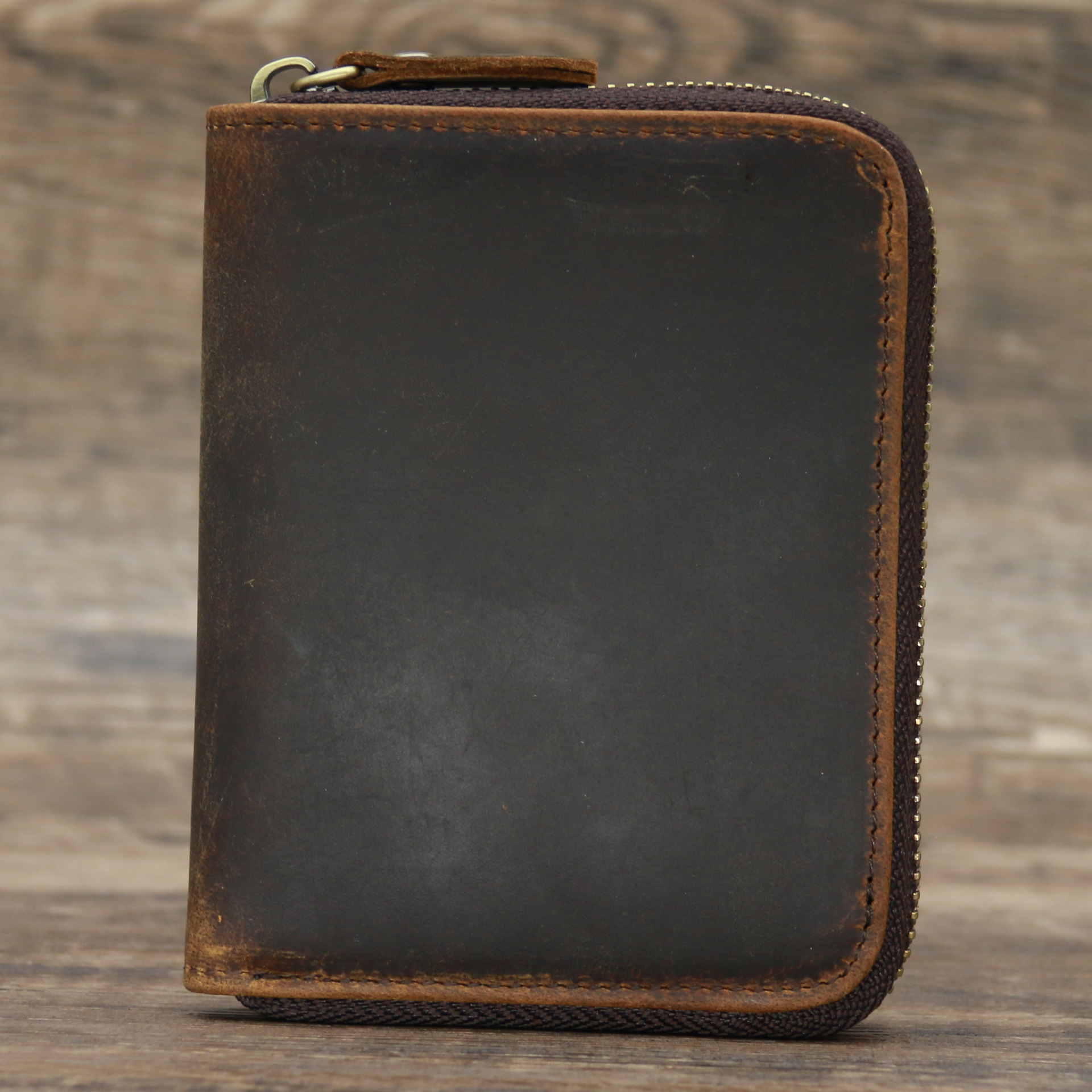 Picture of 9039 Short Wallet Men's Genuine Leather Wallet Crazy Horse Leather 80% off Wallet Card Holder Black Zipper Coin Wallet