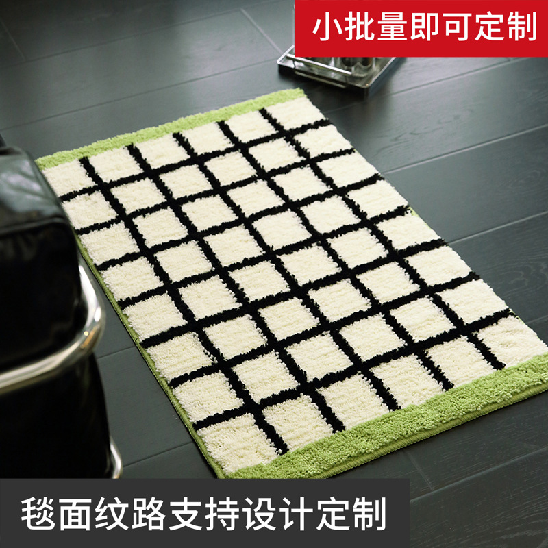 Maillard Vintage Checkered Bathroom Floor Mat, Strong Water Absorption, Long Non-Slip Mat, Bathroom Foot Mat, Bedroom Bedside Blanket, Flocked