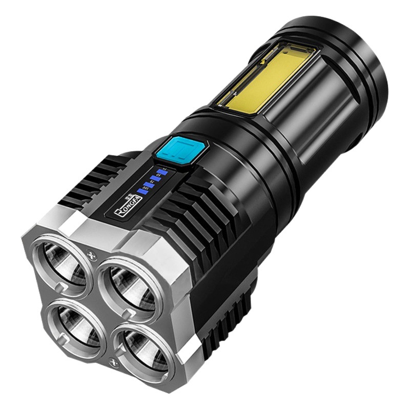 Douyin Cross-border New Four-head Strong Flashlight COB Side Light Portable Flashlight USB Charging Belt Spotlight Long-range