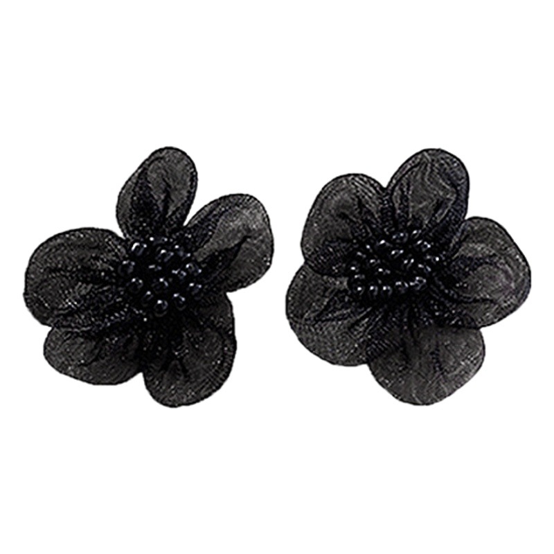 s925 Silver Needle Black Flower Earrings Female Temperament Niche Design Sense Lace Earrings Fashion Retro Simple Earrings