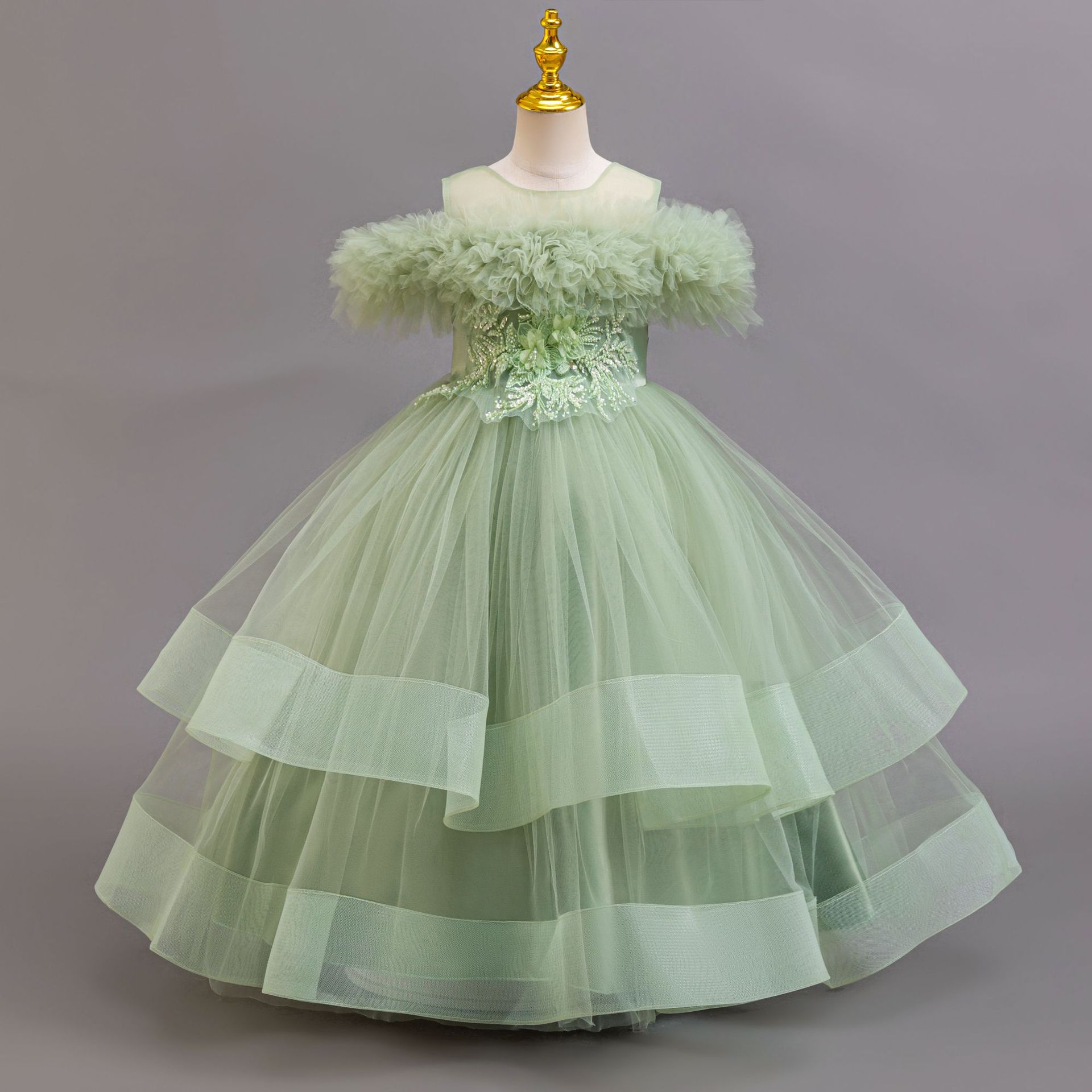 Factory in stock children's clothing flower puffy yarn children's dress princess dress girl catwalk dress baby dress