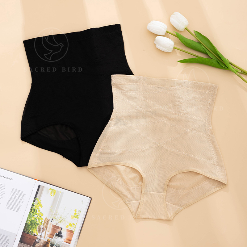Picture of Sexy Mesh Stitching Strong Abdominal Belt Postpartum Recovery Underwear High Waist plus size Breathable Wave Bottom Women's Shaping Pants