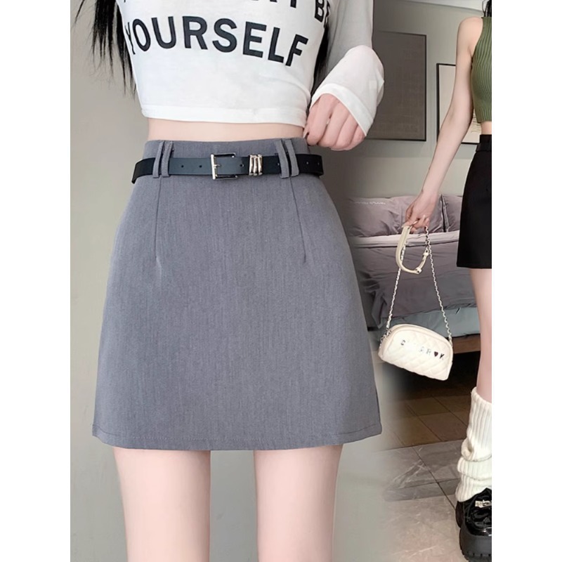 New Hip Skirt Tight Suit Gray 2024 High Waist Slim Skirt Women's Summer A- line Short Skirt Season Small