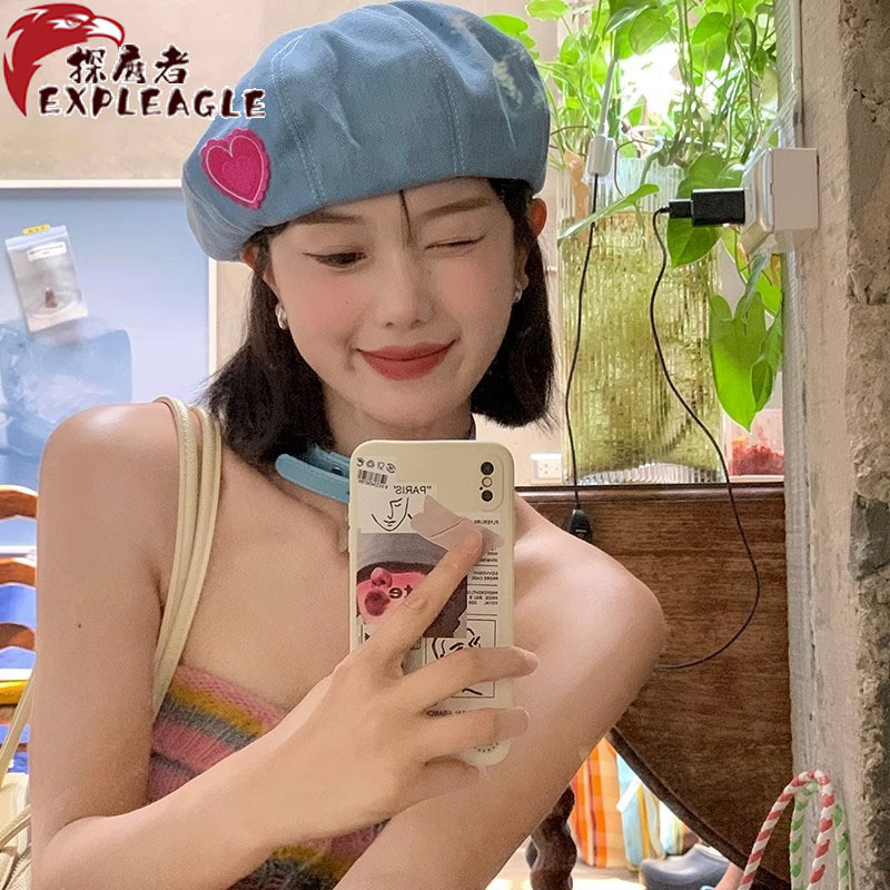 Picture of Japanese Style Retro Large Head Circumference Denim Beret Spring, Summer and Autum Women's K-Style Versatile Fashion Painter's Hat Makes the Face Smaller