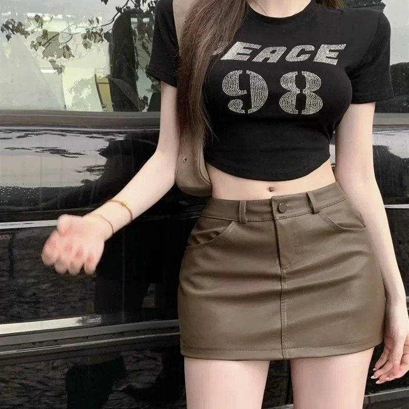 Black sexy hot girl PU leather shorts women's autumn small temperament wear high waist cover slim sheath culottes