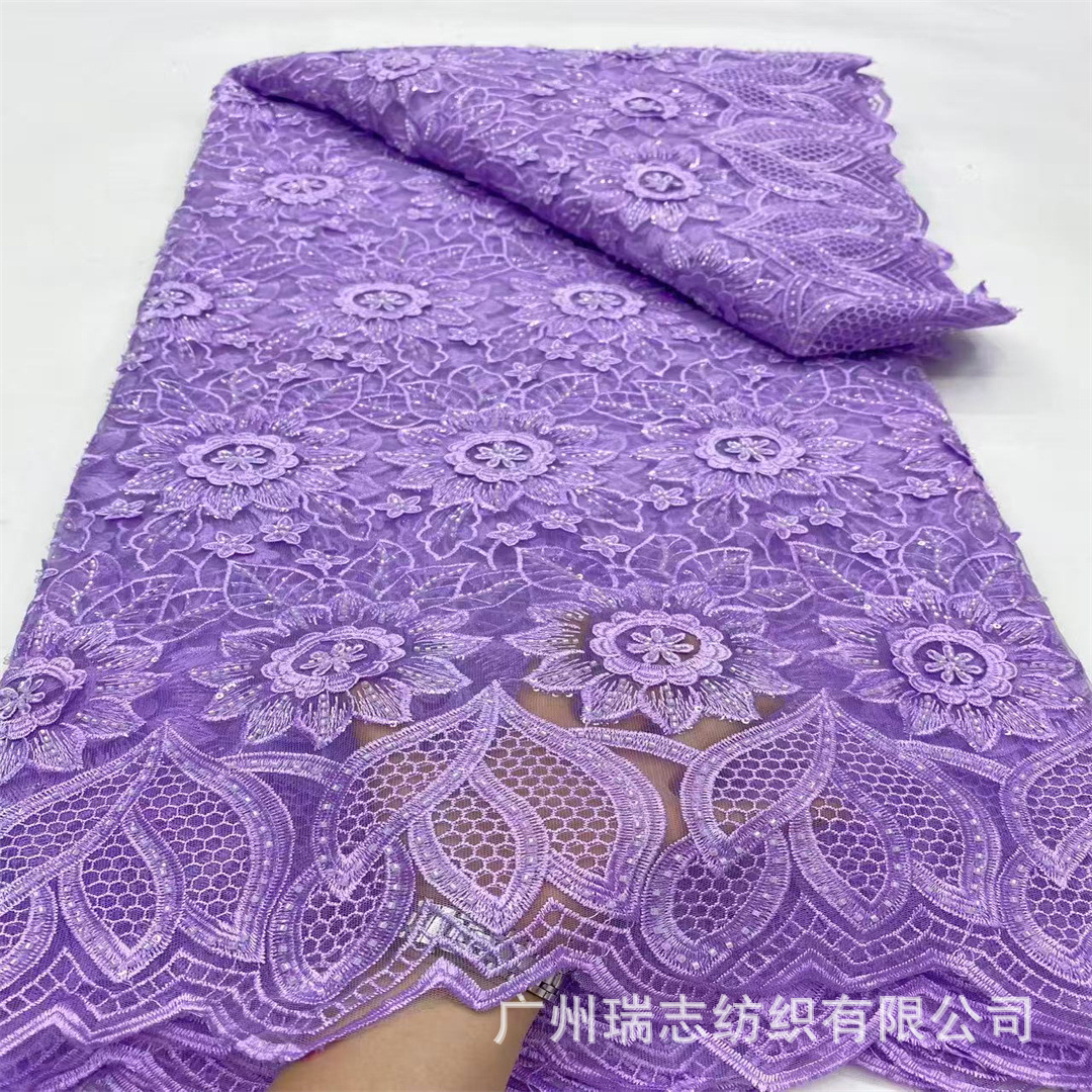 Spring Dress Embroidered Cotton Fabric Cut Out Sequins Lace Fashion Women's Cheongsam Dress Fashion Lace