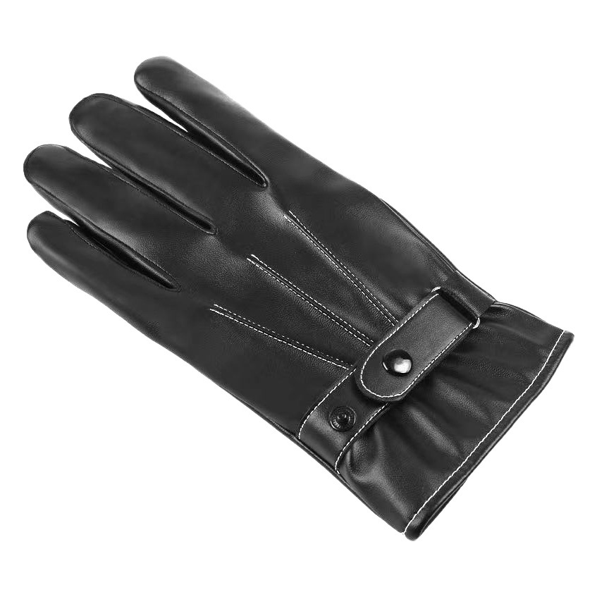 Men's Winter Warm Fleece-Lined Motorcycle Black Pu Cycling Windproof and Waterproof Takeaway Touch Screen Driving Rider