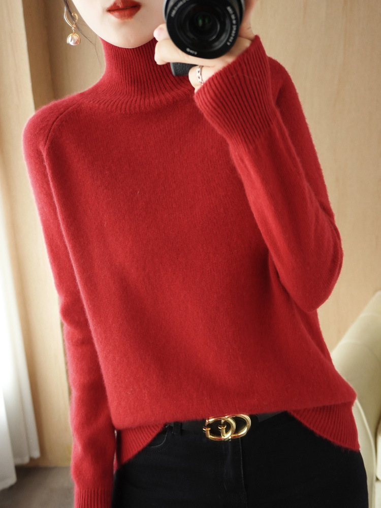 Picture of Stand Collar Sweater Women's Autumn and Winter New 2025 Thick Korean Style Women's Pure Color Pullover Loose Knitted Long-Sleeved Bottoming
