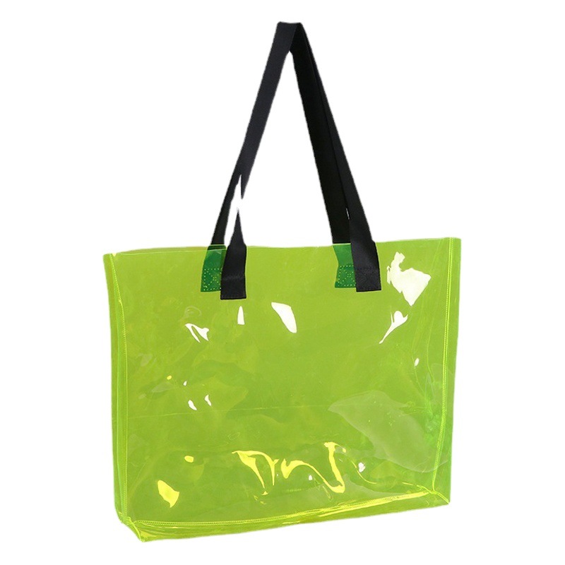 Clothing store laser bag plastic bag colorful transparent handbag packaging fashion PVC shopping handbag wholesale