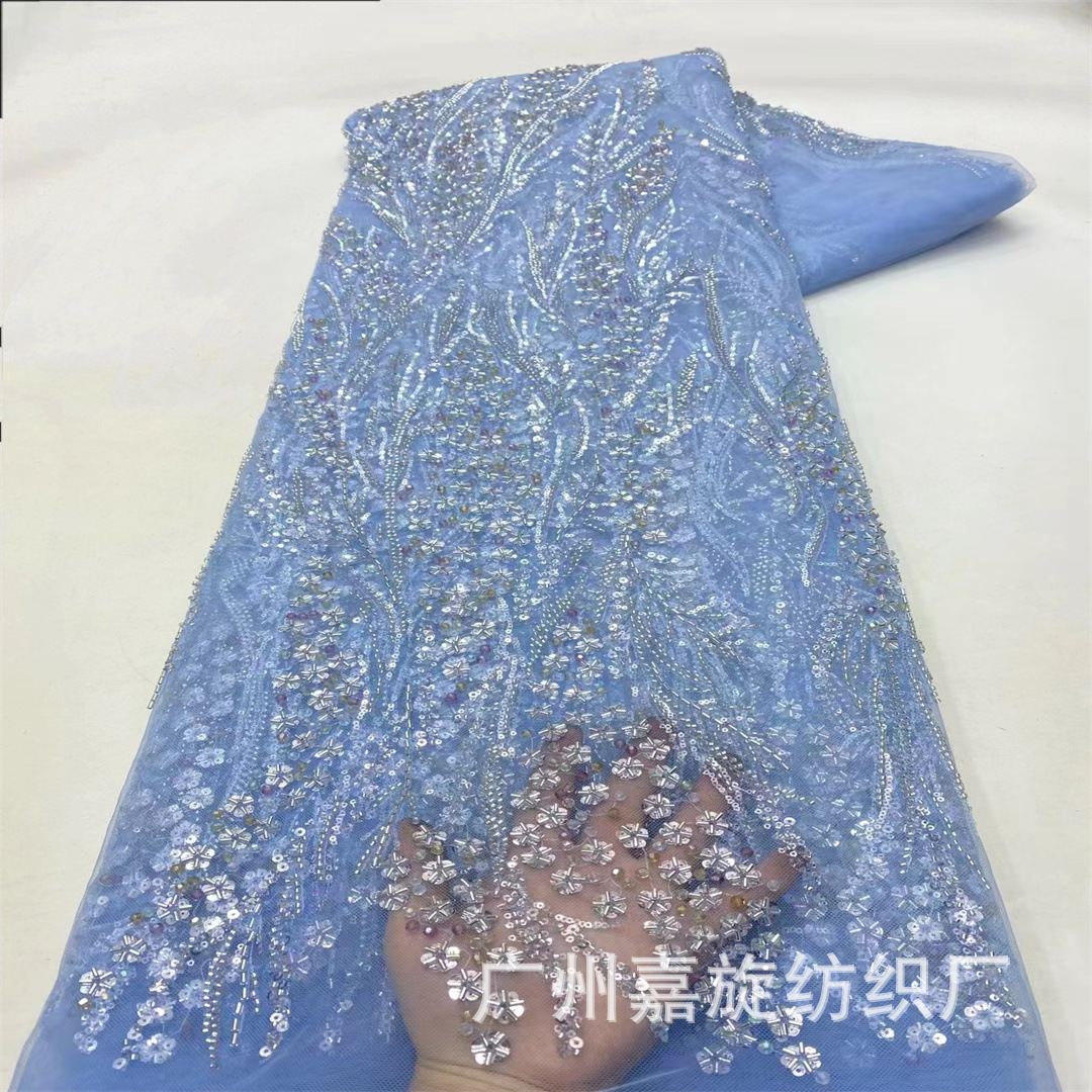 New Arrival Willow Crystal Slice Long Tube Wedding Dress Fabric High-end Colored Diamond Mesh Performance Dress African Lace JX4325