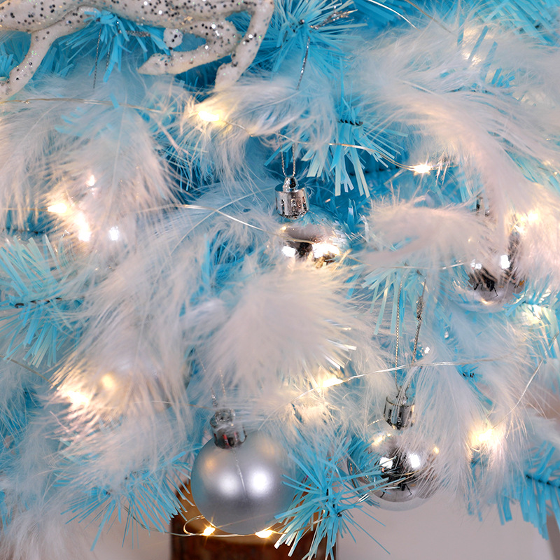 Picture of Blue Cyber Red Feather Christmas Tree Package 45/60cm Mini Encryption Small Christmas Tree Ornaments Christmas Decoration
