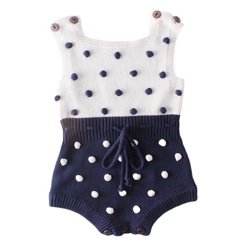 2025 Spring Handmade Pom-Pom Baby Knitted Romper Onesie for Infants and Toddlers, Ins Style