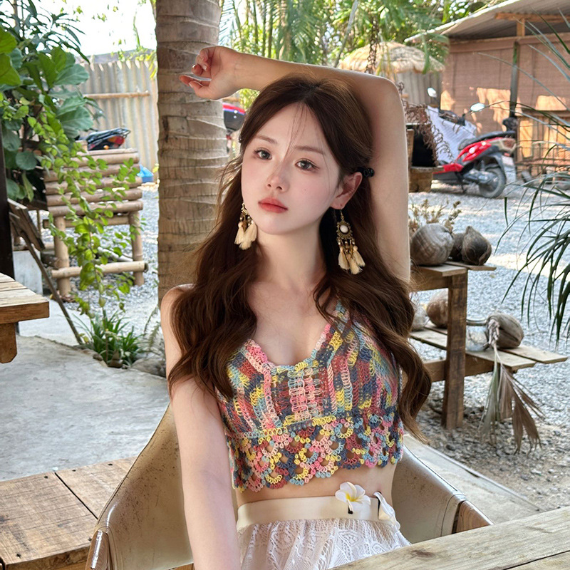 Spice Girls Color Camisole Women's Inner 2023 New High-end Vacation Style Pure Desire Inner Short Top Women